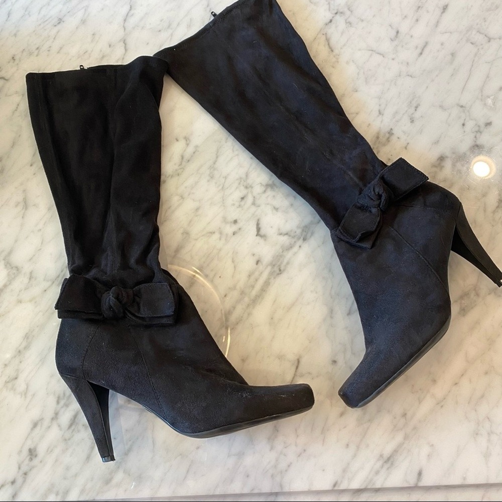 Jessica Simpson Women's Size 9 Black Micro Suede Zip Up Boots w/Bow Detail